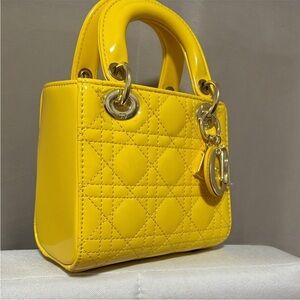 Yellow Quilted Patent Leather Top-Handle Bag